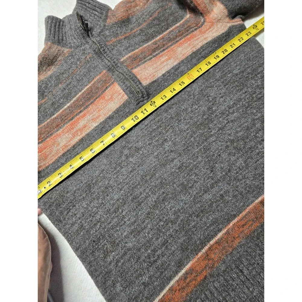Banana Republic Men's XL 100% Merino Wool 1/4 Zip Sweater Gray Orange Stripe
